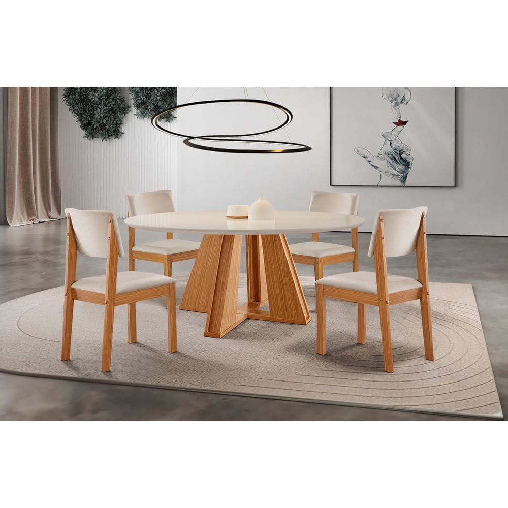 Sala de Jantar Moderna com Vidro 4 Cadeiras 1,10m - Rubi Turim - LJ Móveis
