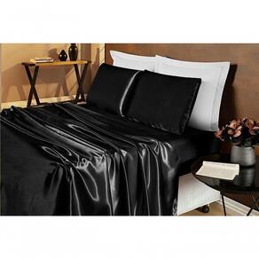 Jogo De Cama Lençol Cetim Casal Romantic 04 Peças - Preto