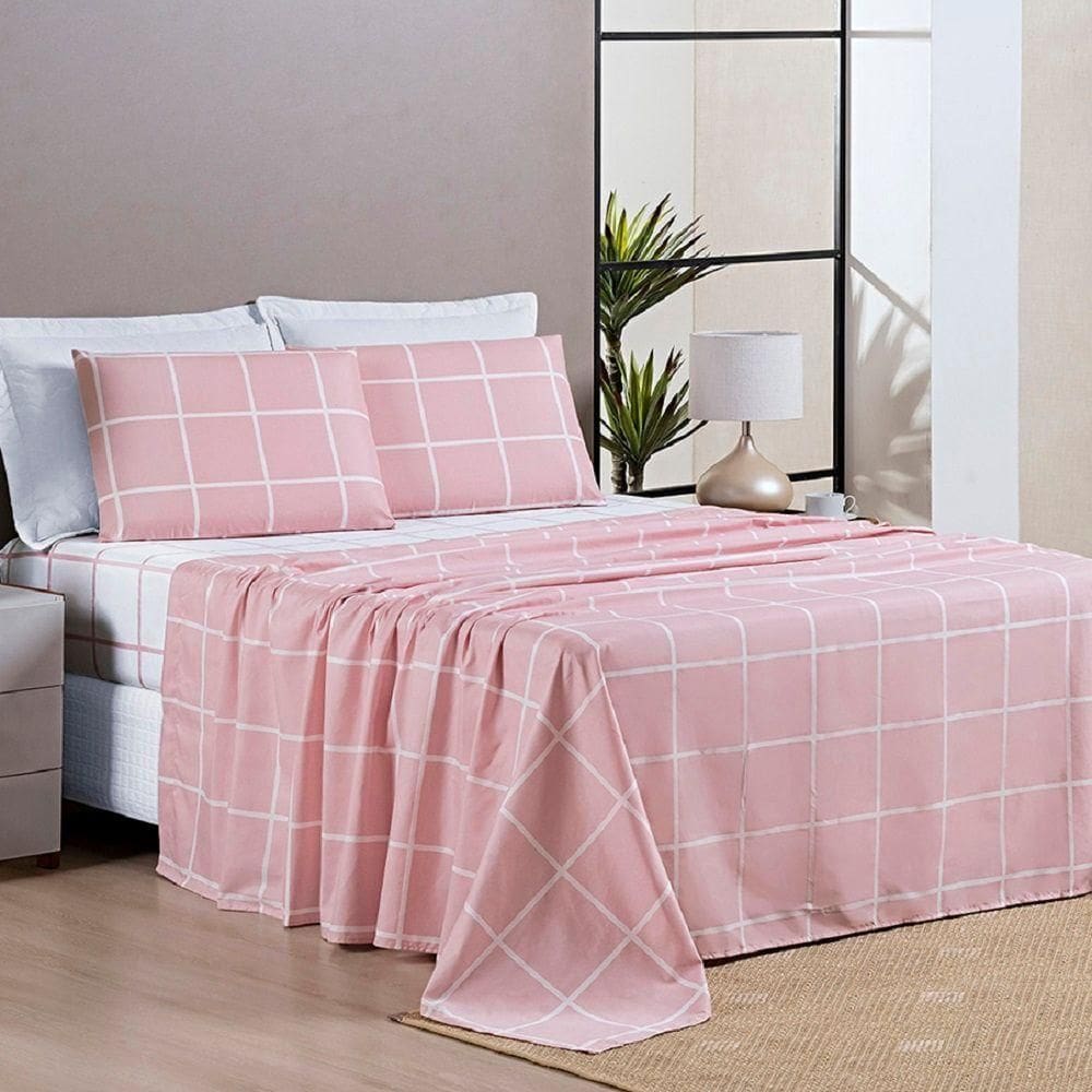 Jogo De Lençol Solteiro Square 3 Peças Rosa