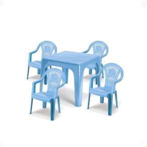 Mesinha Kids Infantil Azul 46X38Cm + 4 Cadeira Poltroninha