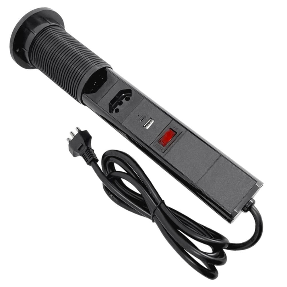 Torre Tomada de Embutir Retrátil 20A com USB Preto