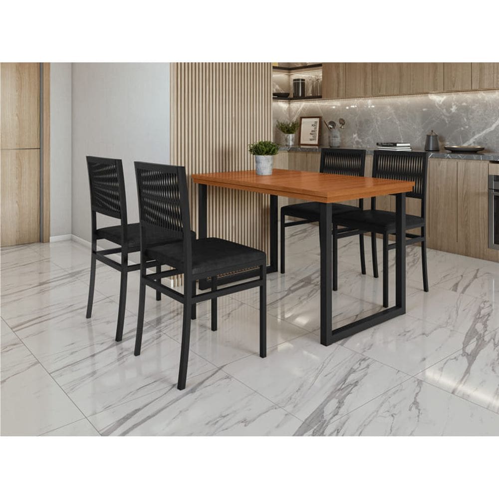 Conjunto Mesa Berlim 1,20x0,75m 4 Cadeiras Barcelona - Paonanda Decor