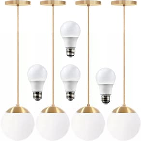 4 X Luminárias Lustre Pendente 215Cm Jabuticaba Globo Vidro