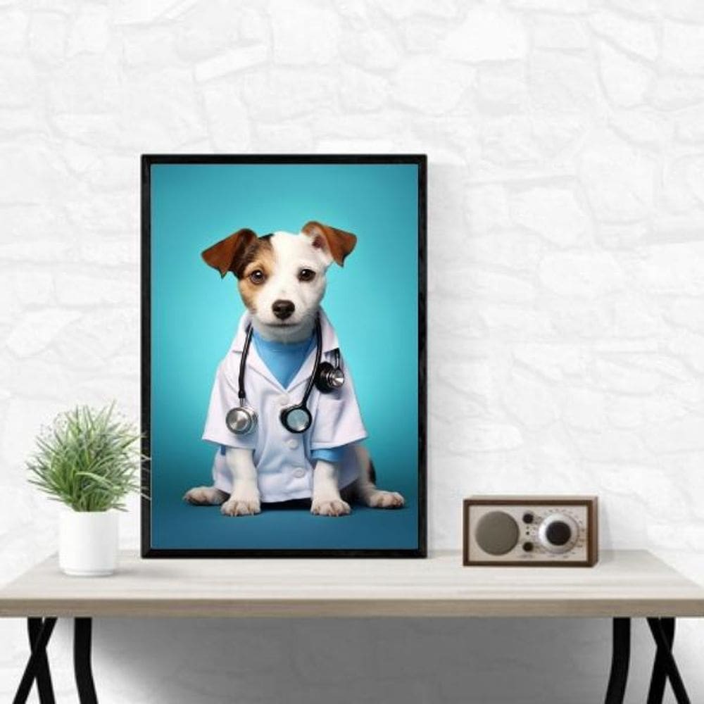 Quadro Clinica Veterinária Cachorrinho 33X24Cm - Com Vidro