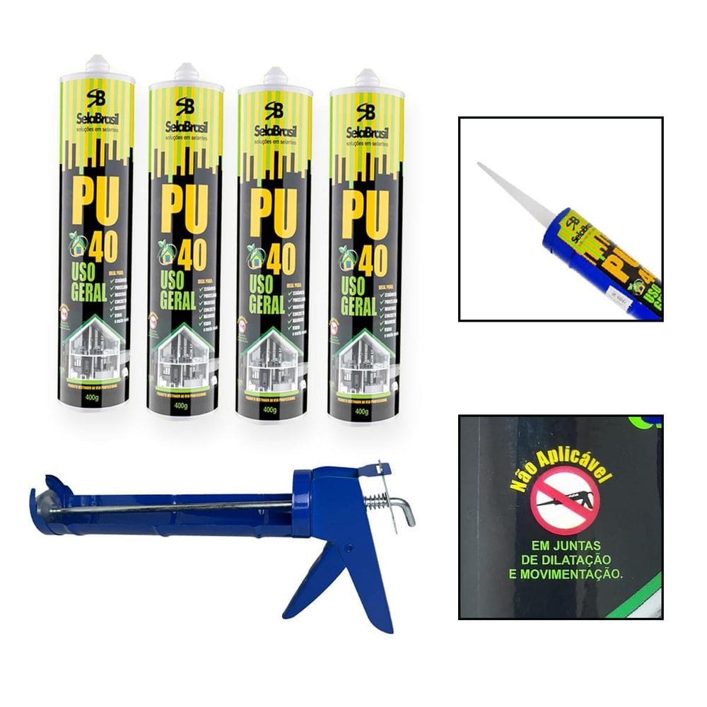 Kit 4 Cola Adesiva Selante Pu40 Uso Geral Branco C/Aplicador