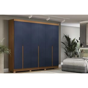 Guarda Roupa Casal 6 Portas e 3 Gavetas c/ Pés CB02R583 Canela/Azul - Kappesberg