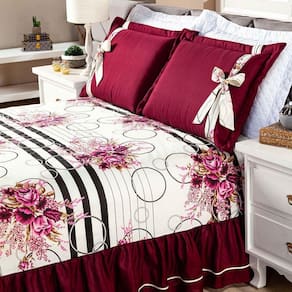Cobre Leito Isabela Queen 3 Pecas - Floral Vinho