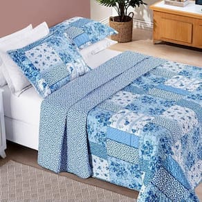 Colcha Estampada Dupla Face Bouti Queen 03 Peças - Azul Sereno