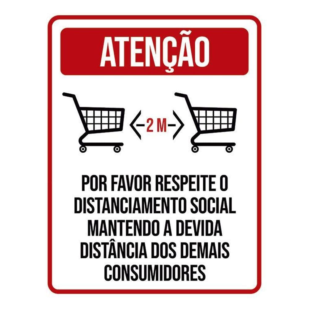Kit 3 Placas Distanciamento Social Supermercado