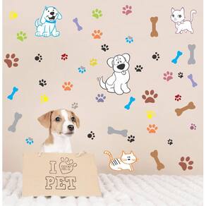 Adesivo De Parede Para Pet Shop Cachorrinho Gatinho E Patas