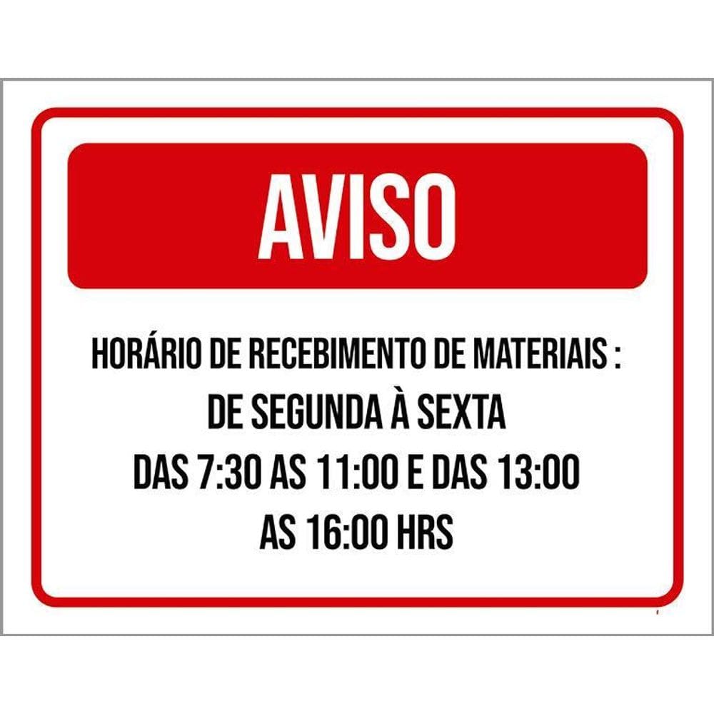 Placa Sinalização - Aviso Recebimento Materiais 36X46