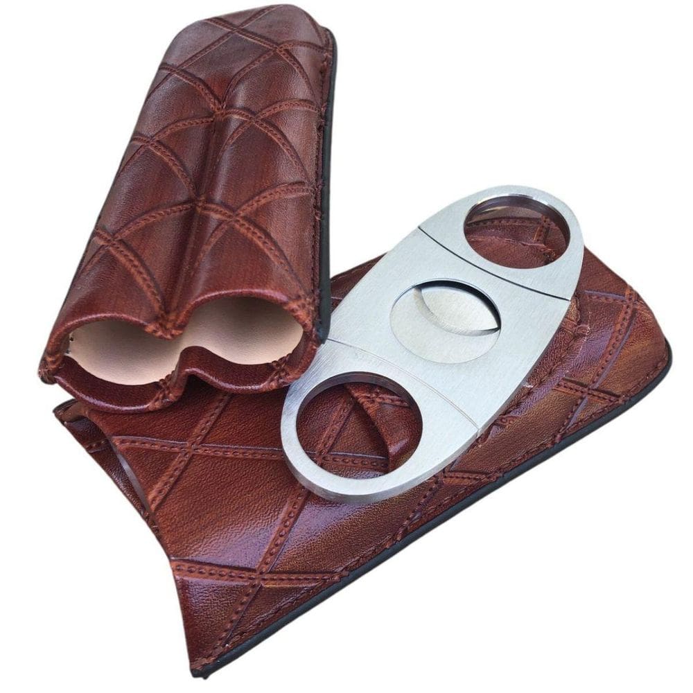 Case Bolsa Porta 2 Charutos Viagem Couro Cortador Inox Mr