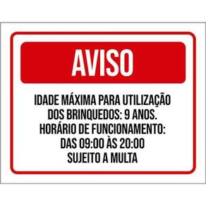 Kit 3 Placas Aviso Idade Máxima Utilização Brinquedos 9 Anos