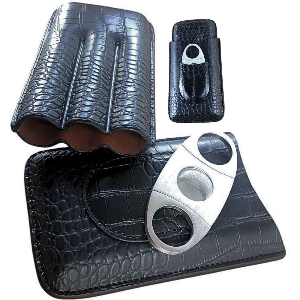Case Bolsa Porta 3 Charutos Viagem Couro Com Cortador Inox