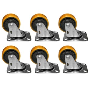 Kit 6 Rodas 75Mm Ferro Com Poliuretano 3`` Placa Giratória