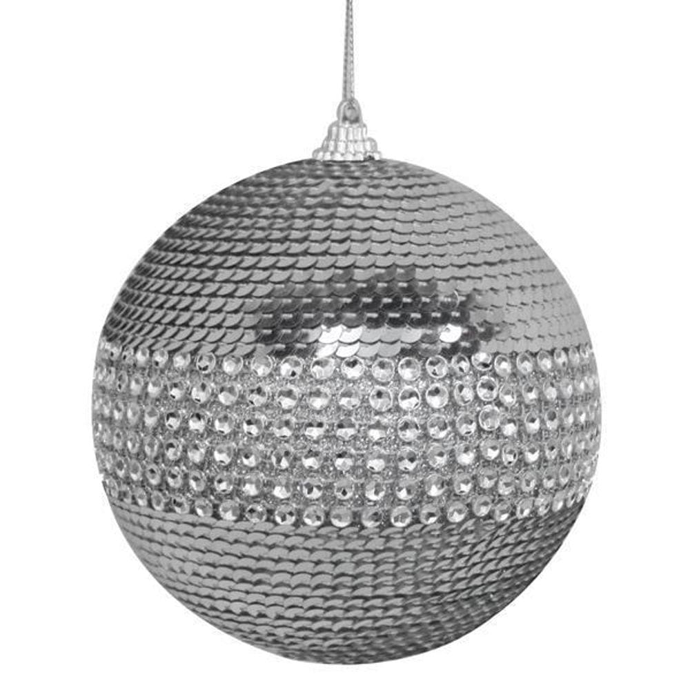 Enfeite De Natal Bola Brilhante Prata Arvore/Mesa/Porta 10Cm