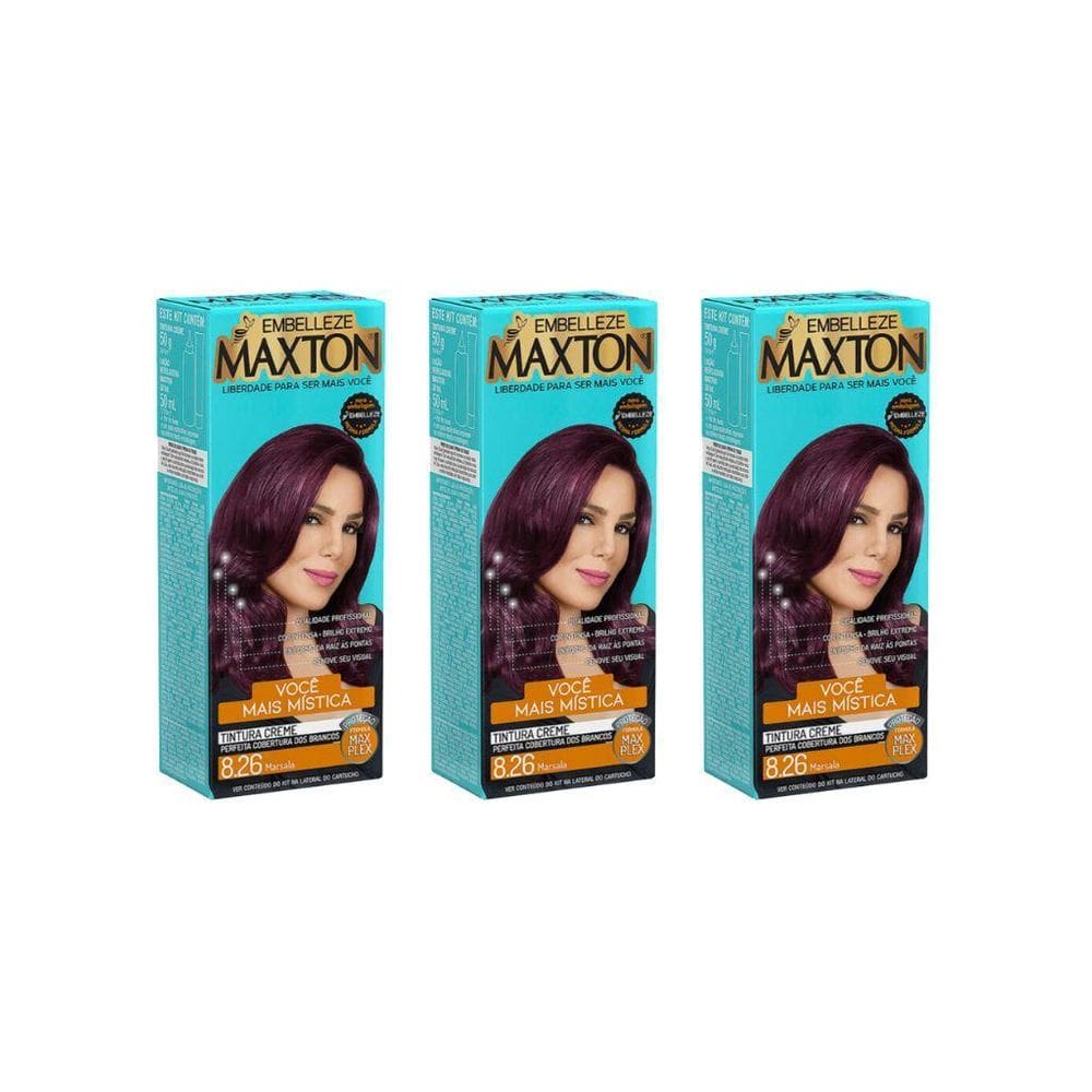 Coloraçao Maxton 8.26 Vermelho Marsala-Kit C/3Un