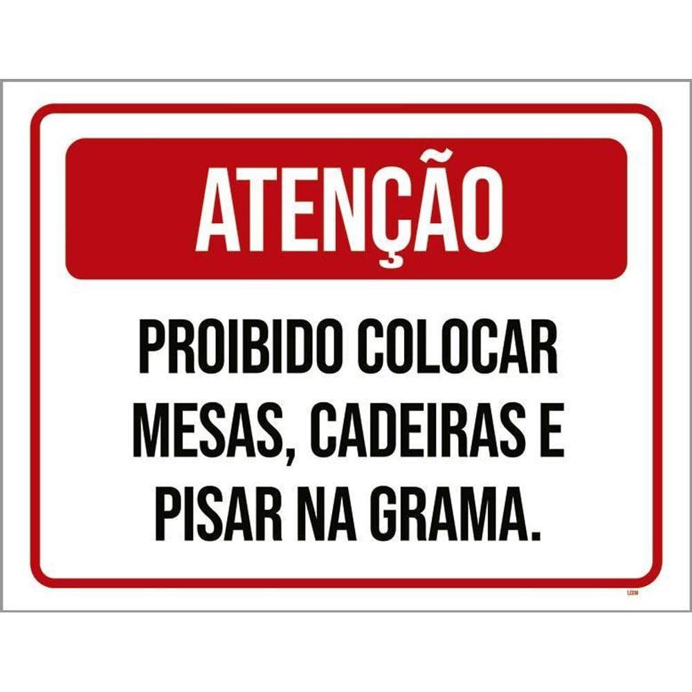Placa Sinalização Proibido Mesas Cadeiras Pisar Grama 27X35