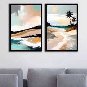 Kit 2 Quadros Abstratos Praia Estilo Pintura 45X34Cm