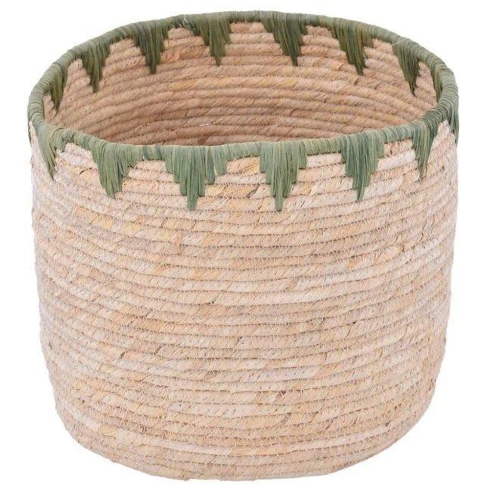 Cesto Chuong Palha 24X21Cm Detalhes Em Verde