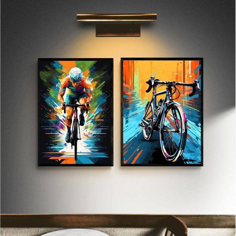 Kit 2 Quadros Arte Colorida Bike - Ciclista 33X24Cm