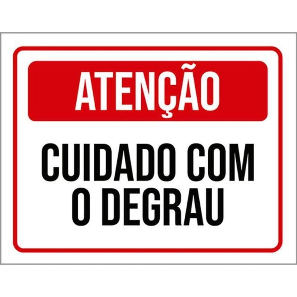 Kit 3 Placas Atenção Cuidado Com Degrau Vermelha