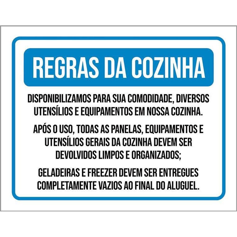 Placa Regras Da Cozinha Respeite Deixe Limpo 36X46