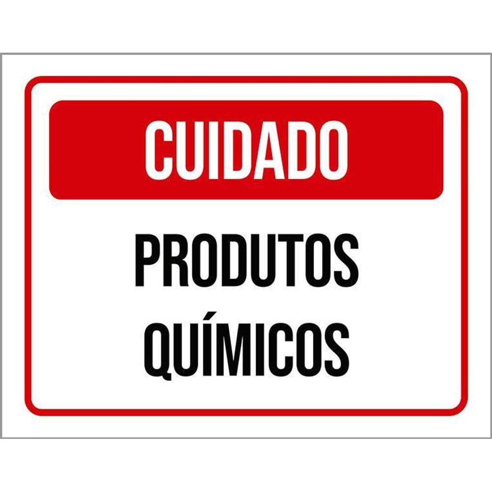 Placa Sinalização Cuidado Produtos Químicos Vermelha 36X46
