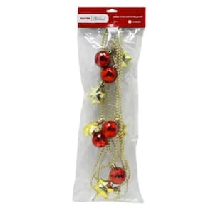 Kit 3 Cordões Vermelho Bolas Estrela 2,3M Pendente Enfeite