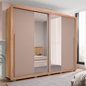 Guarda-roupa Casal com Espelho 2 Portas 4 Gavetas Suburban Gold Espresso Móveis Buriti/Cinza