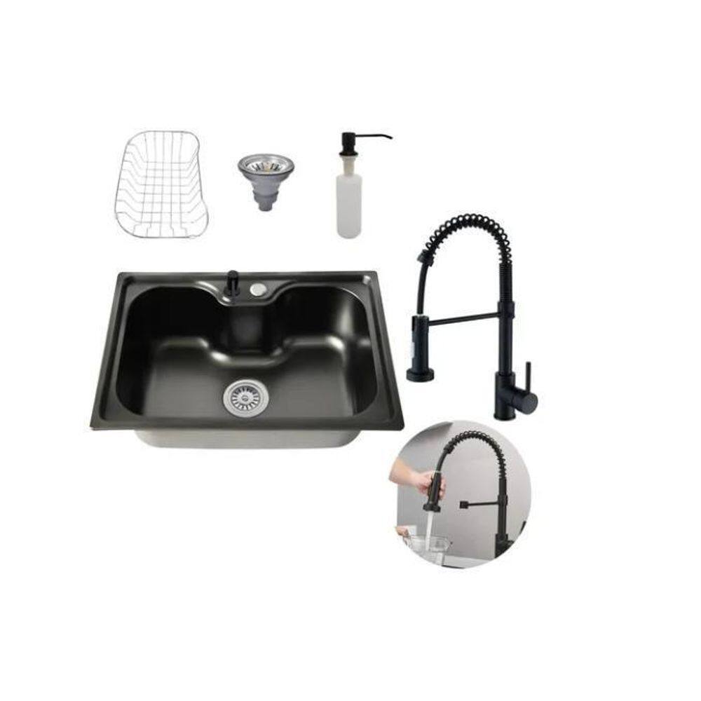 Kit Cuba Cozinha Gourmet Aço Inox 60X42 E Torneira Flexível