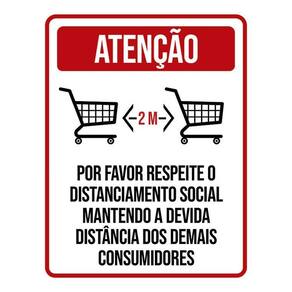 Kit 3 Placas Distanciamento Social Supermercado
