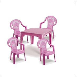 Mesinha Infantil Rosa 46X38Cm+4 Cadeira Poltroninha Kids