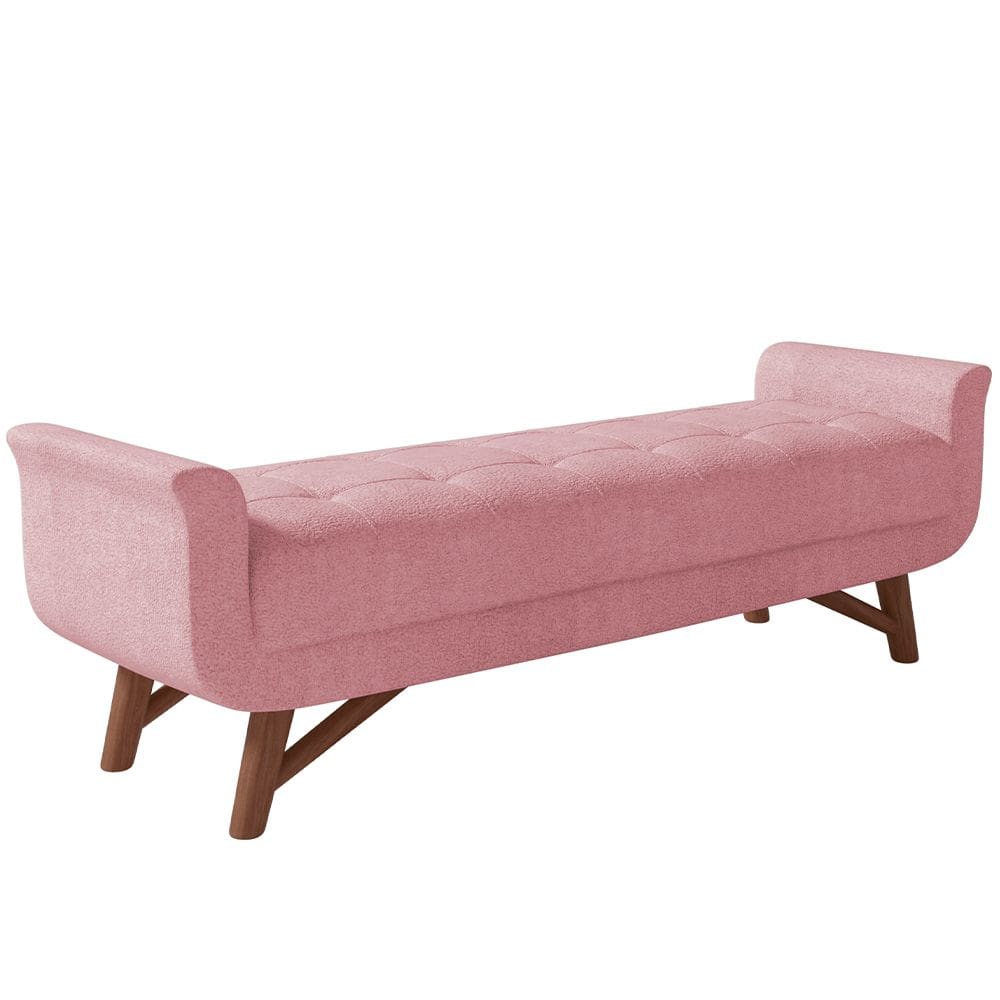 Puff Recamier Decorativo com Pés em Madeira 195 cm Itália P05 Bouclê Rosê - Lyam Decor