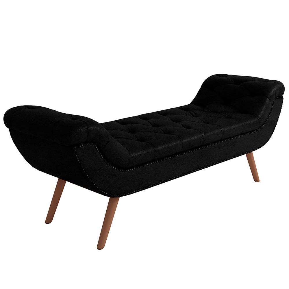 Puff Recamier Decorativo com Tachas 160 cm Santorini Couríssimo Preto - Lyam Decor