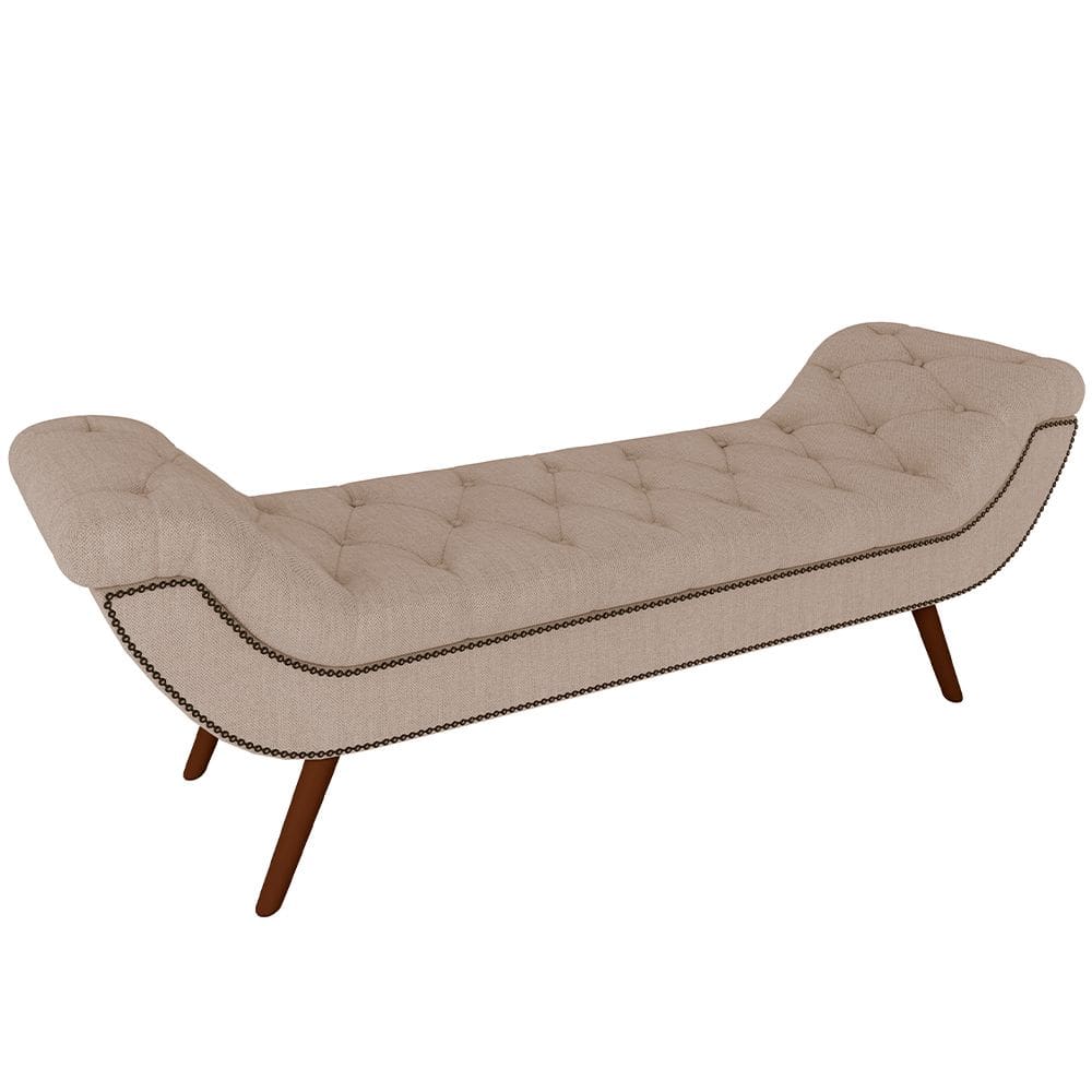 Puff Recamier Decorativo com Tachas 140 cm Santorini Linho Bege Escuro - Lyam Decor