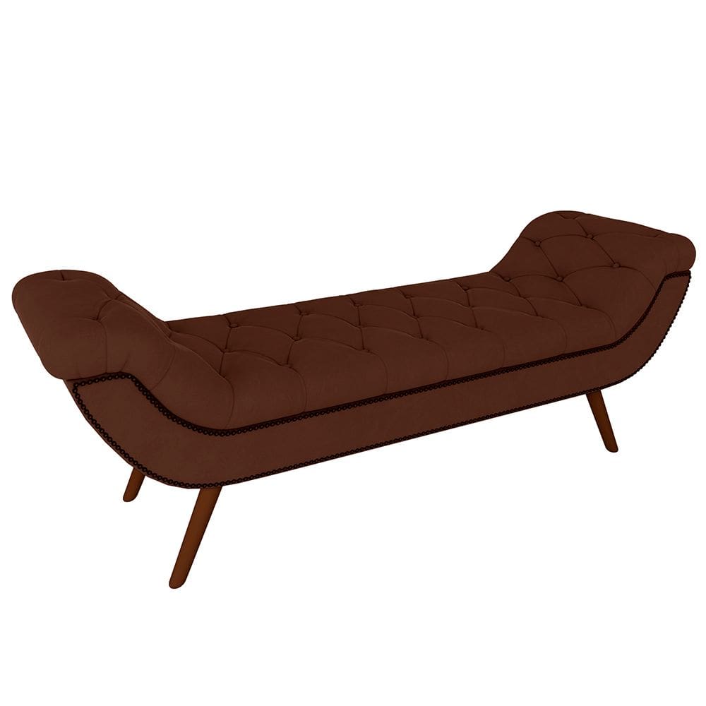 Puff Recamier Decorativo com Tachas 195 cm Santorini Veludo Marrom - Lyam Decor