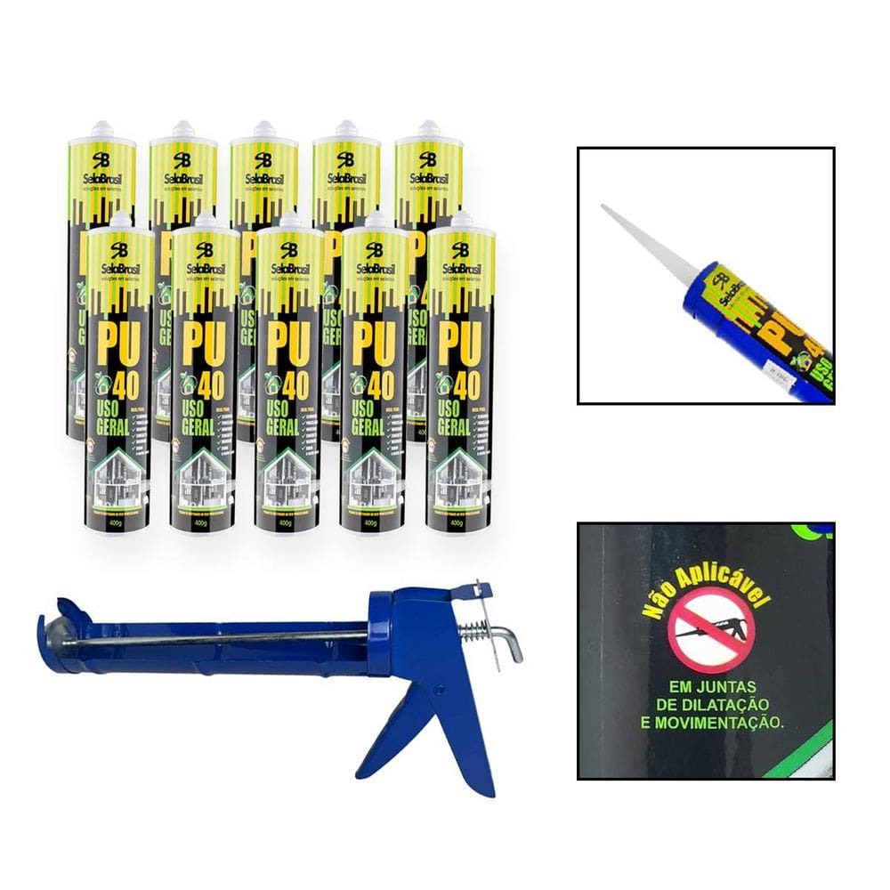 Kit 10 Cola Selante Pu40 Uso Geral Branco C/Aplicador