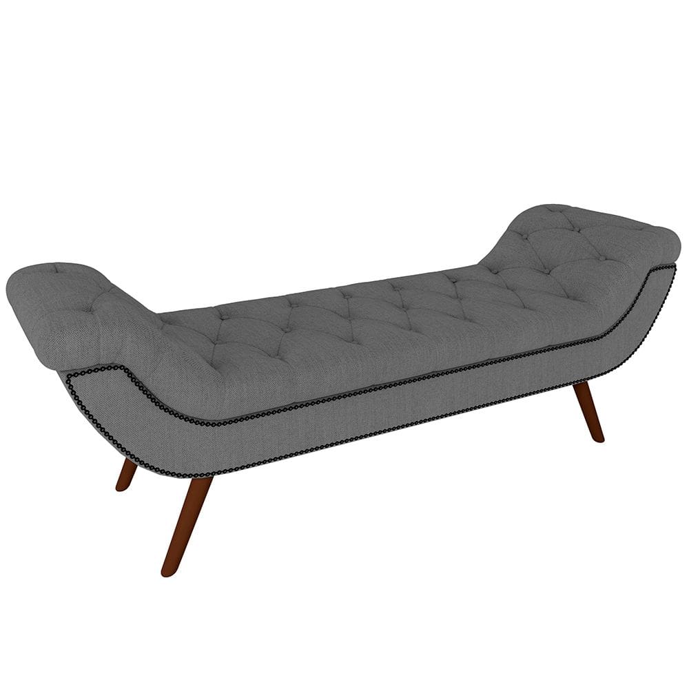 Puff Recamier Decorativo com Tachas 195 cm Santorini Linho Cinza Escuro - Lyam Decor
