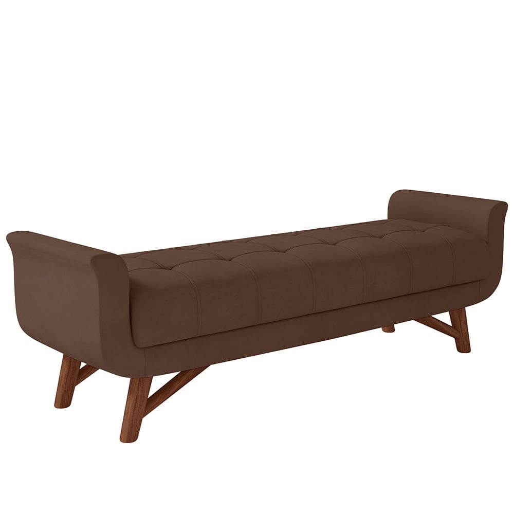 Puff Recamier Decorativo com Pés em Madeira 140 cm Itália P05 Veludo Marrom - Lyam Decor