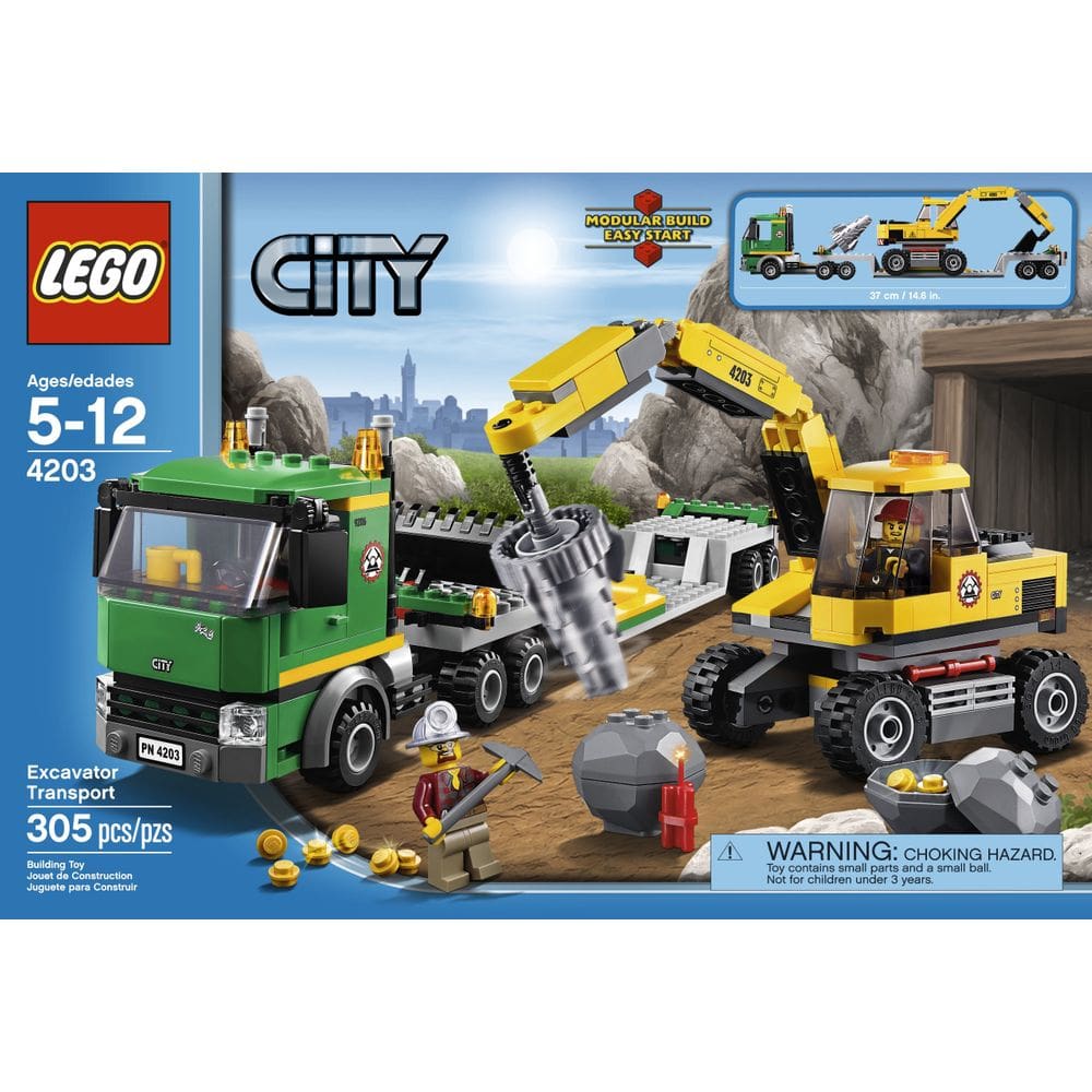 Transporte de escavadeira LEGO City 4203 de brinquedo com acessórios