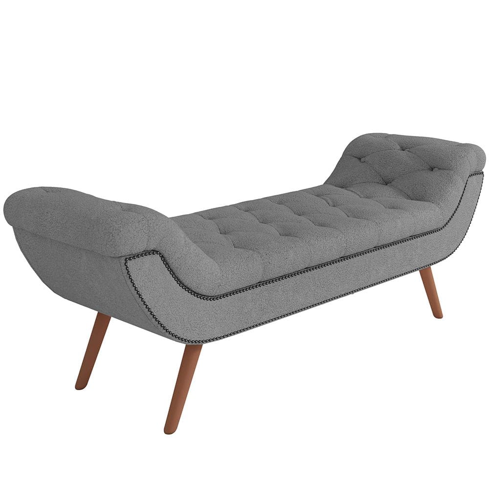 Puff Recamier Decorativo com Tachas 140 cm Santorini Bouclê Cinza - Lyam Decor