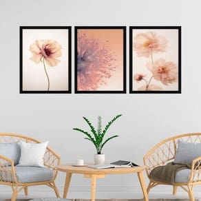 Kit 3 Quadros Fotos Modernas Flores Tons Pêssego 45X34Cm