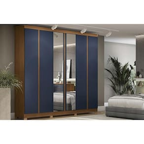 Guarda Roupa Casal 6 Portas (2 c/ Espelho) e 3 Gavetas c/ Pés CB01R583 Canela/Azul - Kappesberg