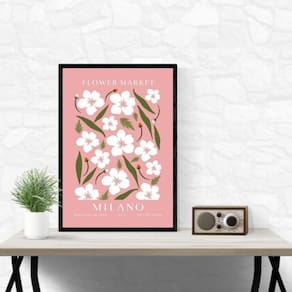 Quadro Flower Market Milão Rosa 45X34Cm - Com Vidro