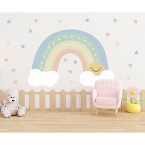 Adesivo De Parede Arco Iris Sol Nuvens E Estrelas