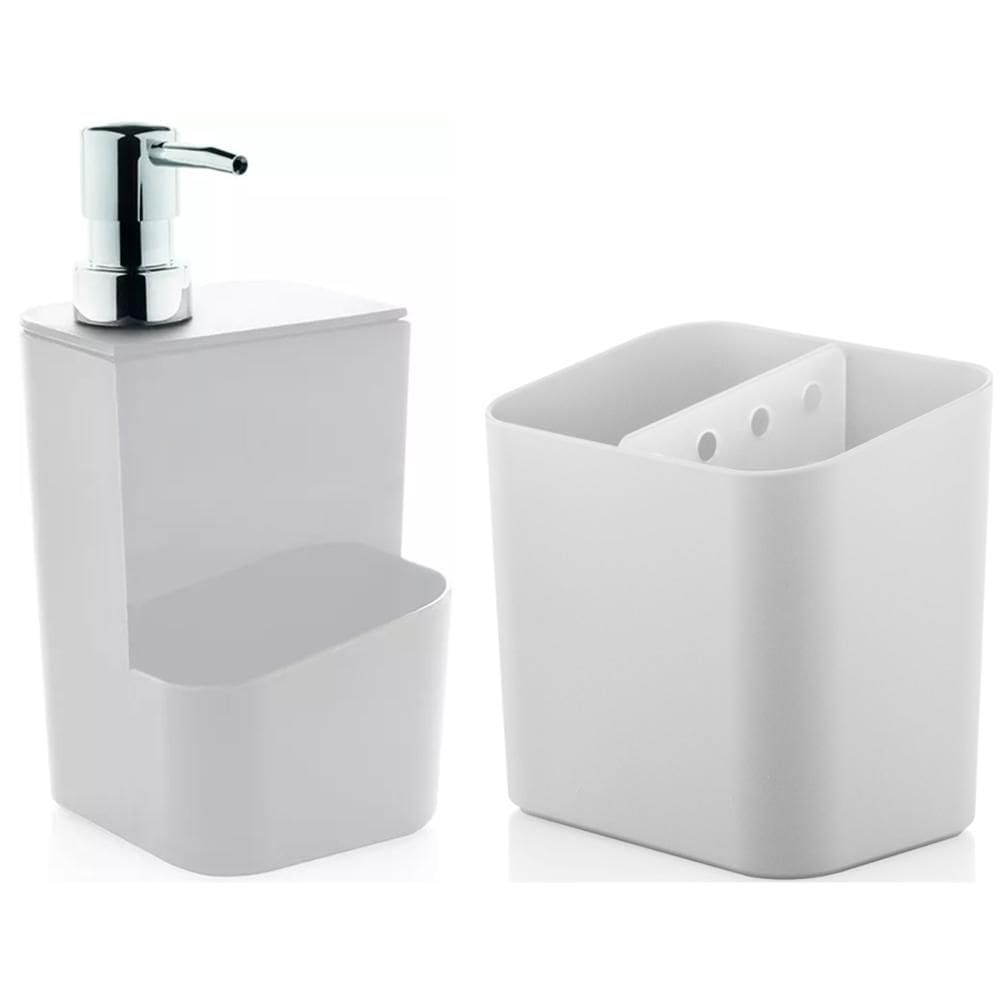Kit Escorredor Porta Talheres e Dispenser Detergente Sabão Líquido Branco Ou