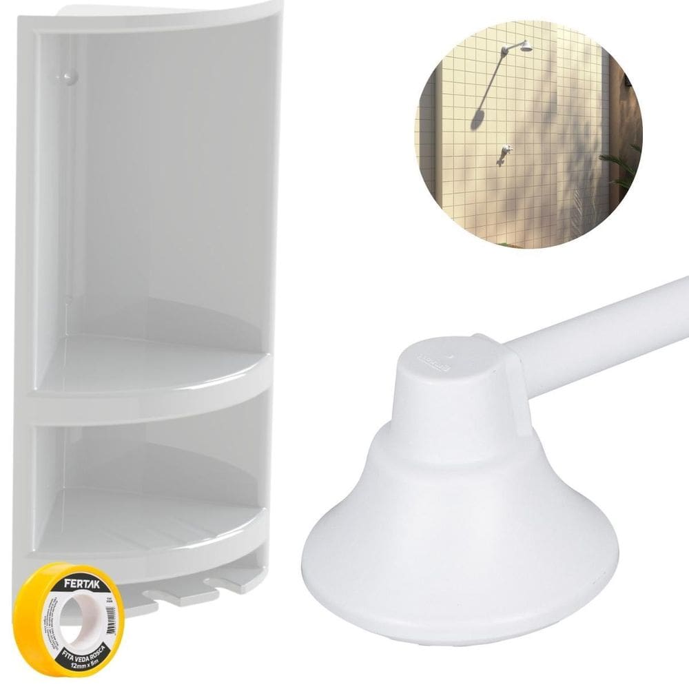 Chuveiro Ducha Fria 9Cm Branco + Porta Shampoo Branco