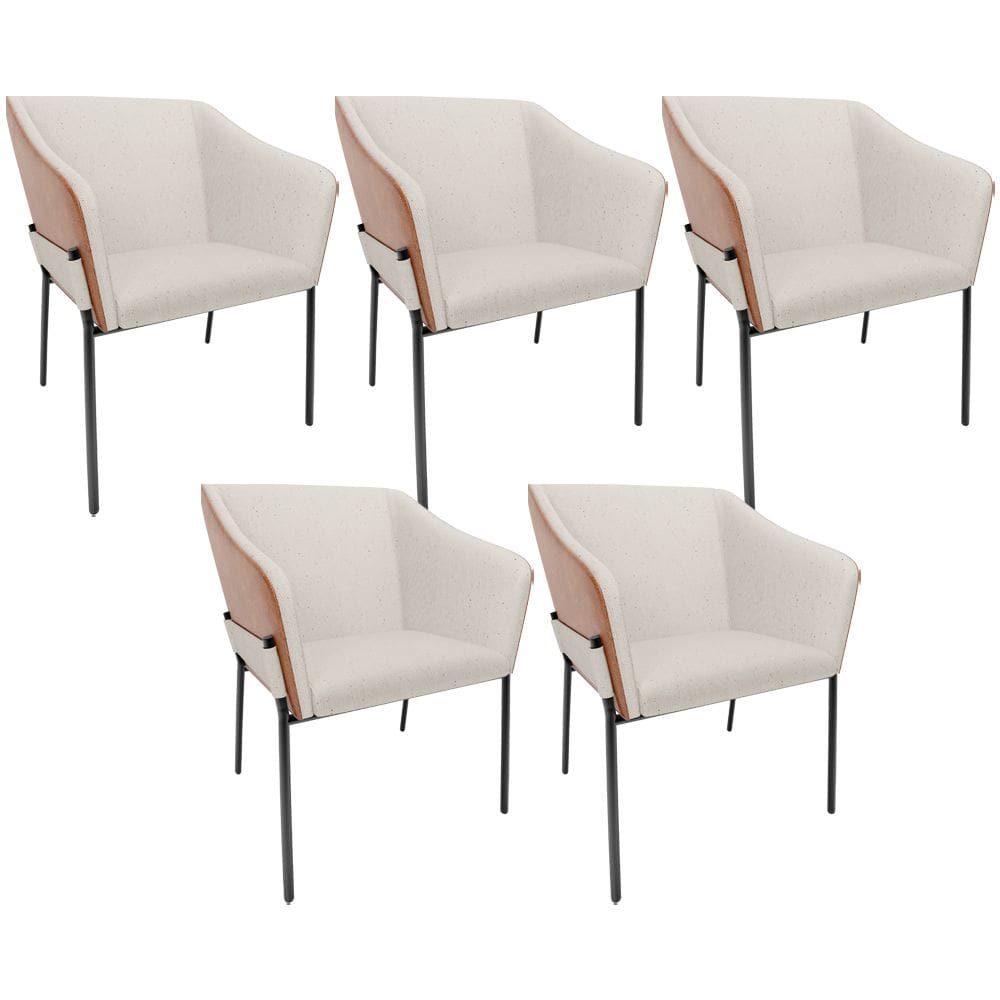 Kit 5 Cadeiras Para Sala de Jantar Estar Living Olívia L02 Linho Cru Couríssimo Camel - Lyam Decor