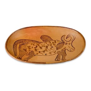 Travessa Oval De Barro Desenho Vaca Artesanato Nordeste